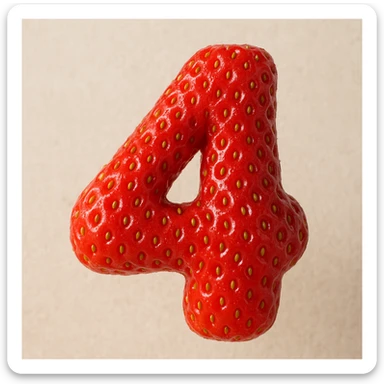 realistic textured number 4 made out of strawberry, with seeds and vibrant red color sticker