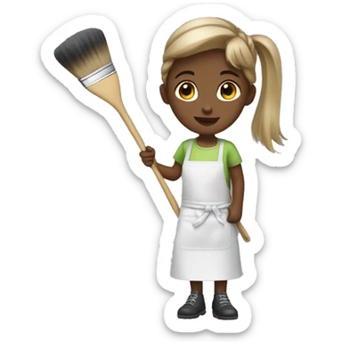 girl in apron holding brush sticker