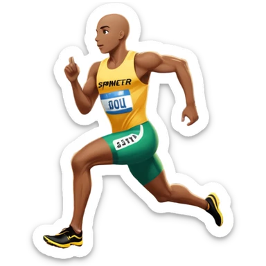 An icon depicting a sprinter in full motion, racing down a track with determination. The background showcases a vibrant stadium filled with cheering fans, bright lights, and a clear sky. The scene captures the speed, power, and focus of athletics.  sticker