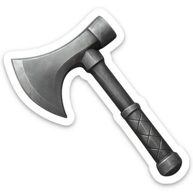 Recolor this bronze axe to a slightly worn iron, keep the same shape, realistic metallic iron, emoji style, transparent background. sticker