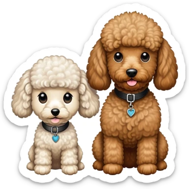 2 dogs, one is a tan Berenedoodle with a poodle cut, the other is a black Berenedoodle with white eyebrows . Make both same size sticker