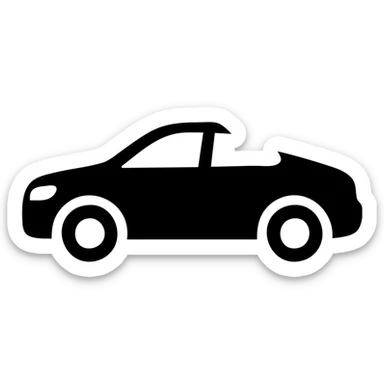 solid icon of a luxury glossy black car with a section covered by a semi-transparent rolled light gray film, curved adhesion effect, minimal and modern sticker