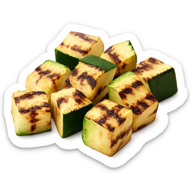Realistic style grilled zucchini cubes, natural details, no background. sticker