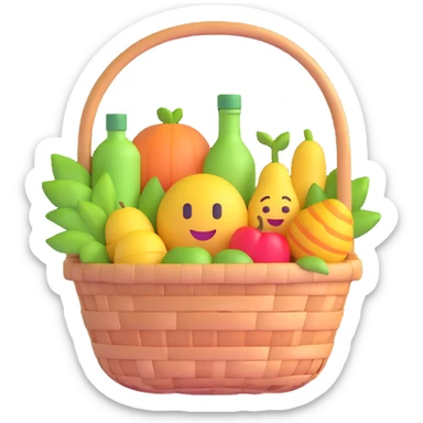 3D emoji style basket of organic products sticker