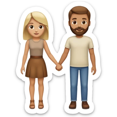 Mujer güera  de cabello castaño agarrada de la mano de hombre moreno con barba  sticker