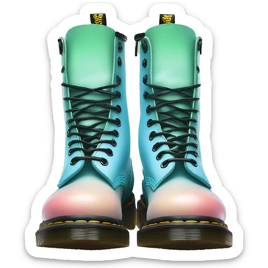 Realistic pair of pastel green pastel blue peach and black ombre Dr.Martens Jaddon boots facing forward.  sticker