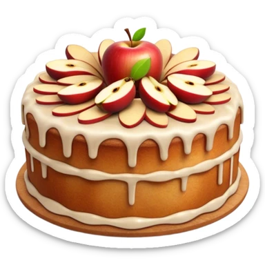 Cinematic Realistic Apfelkuchen Dessert Emoji, depicted as a classic apple cake bursting with cinnamon and apples rendered with soft textures and warm, inviting lighting. sticker