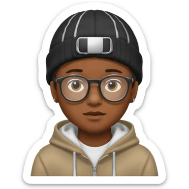 black boy with beanie and hoodie and glasses sticker