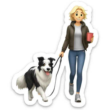 border collie dog walking with his blond owner sticker