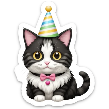 Tuxedo cat with birthday hat  sticker