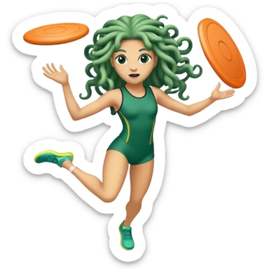 medusa, wearing an athletic outfit, throwing a frisbee sticker