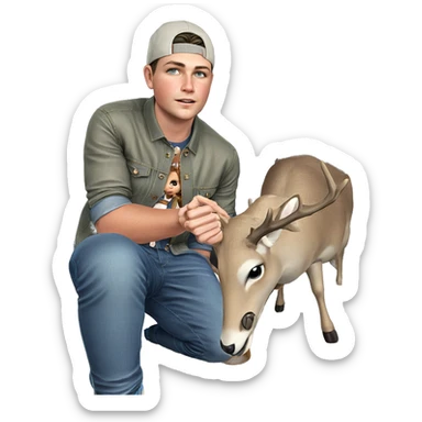 boy in denim with deer sticker