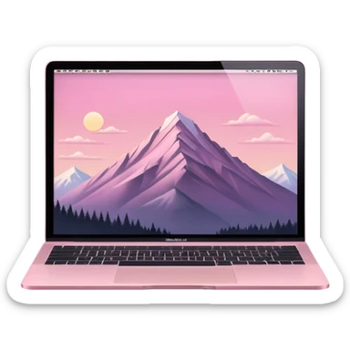 pink mac book with a light pink sky w a montain sticker