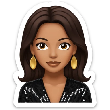 Cindy Herron from En Vogue with tan skin, long dark brown black sequin outfit sticker