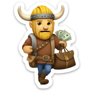 Viking carrying overloaded bag with money sticker