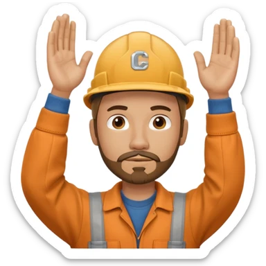 Construction worker goatee knit cap Carhartt shirt hand raised above head sticker
