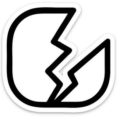 Make the crack or broken symbol much more dramatic and obvious in a minimal icon style using purple and gray colors, with no background. sticker