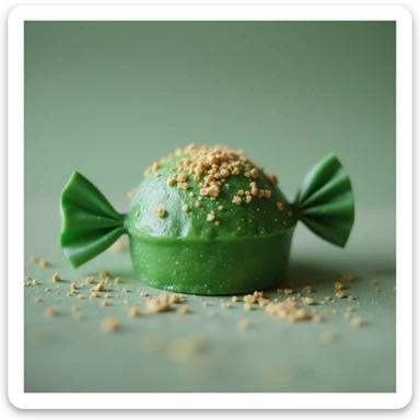 realistic green candy with gold flakes, photorealistic style sticker