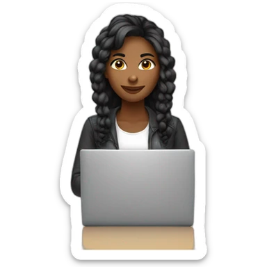 mujer pelo negro medio largo liso creadora de contenidondo en laptop sticker