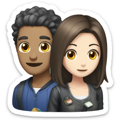 guy and girl anime play video games sticker