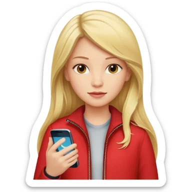 mujer  joven rubia con pelo largo y saco rojo con modem de internet y wifi con netflix sticker