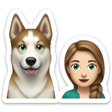 White Woman hair brown and bleus eyes and golden Husky With green eyes sticker