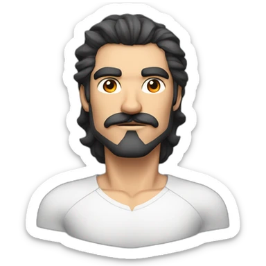 Cartoon, male, heroic, black hair, grey temples, thick mustache, square jaw, red costume, white chest, silver shoulders, white sleeves sticker