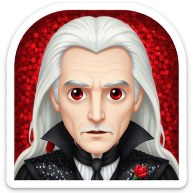 Count Dracula with long white hair, black sequin outfit  sticker