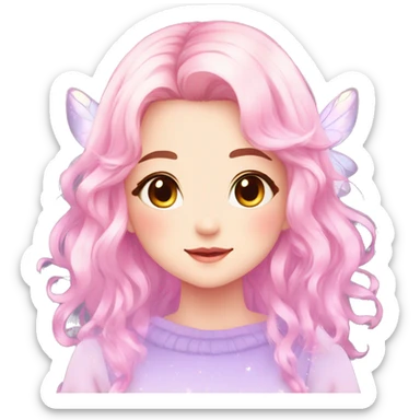 Gorgeous Cute Beautiful Blushing Petite Colorful-Shiny-Pastel-Fairy-Anime-Girl with beautiful gradient pastel hair aesthetic sticker