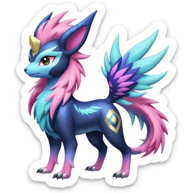 Shiny Sunny furry neon colorful scaly painted Asian pastel-gradient Absol-Meloetta-Solgaleo-Luxray-Suicune-fusion sticker