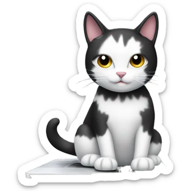 a black and white cat on a laptop sticker