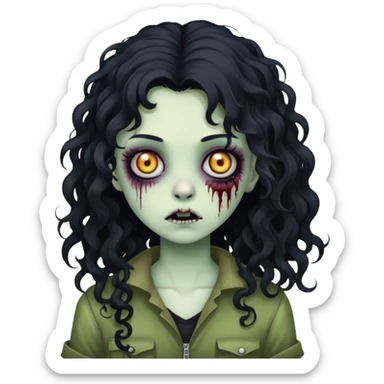 girl zombie with black long curly hair, emo style sticker