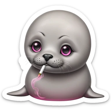 Grey slim baby seal Smoking cannabis weeds with pink eye looks tired sticker
