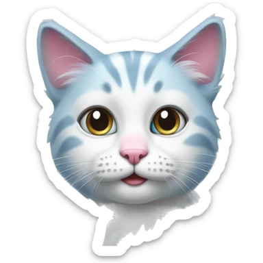 Cat with white and grey fur, light blue eyes and pink nose sticker