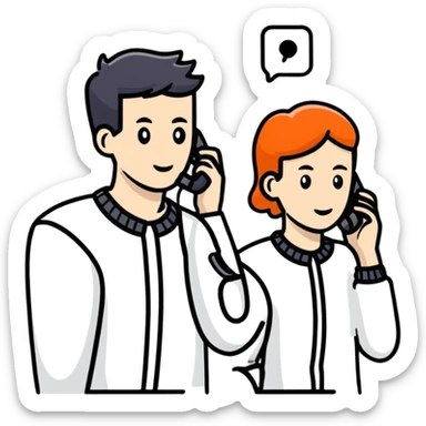 Two people communicating by phone as message not as phone call sticker