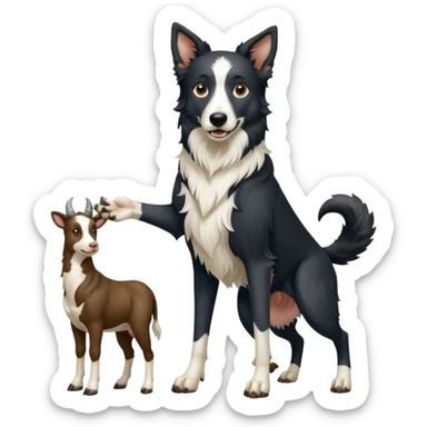 A black and white border collie werewolf, standing on her hind legs, holding a cow's hoof. sticker