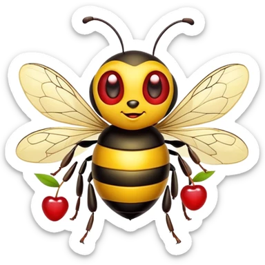 bumble bee with red cherries sticker