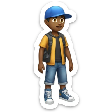a cool boy with a cap full body in 2d sticker