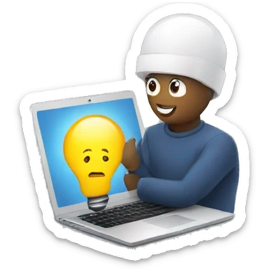 the person behind the laptop with an idea, bulb sticker