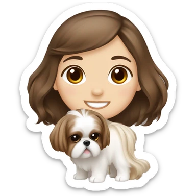 long brown hair japan girl with cream and brown colored shih tzu sticker