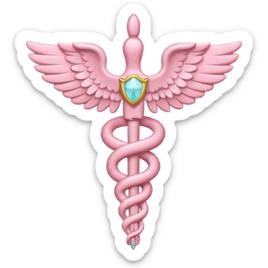Caduceus symbol, soft pastel pink, iOS emoji style, matching the reference, variation 1 sticker
