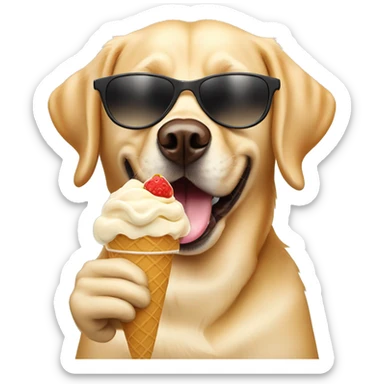 Golden Labrador retriever eating ice cream with sunglasses sticker