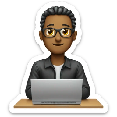 a computer nerd who is sitting behind his computer sticker