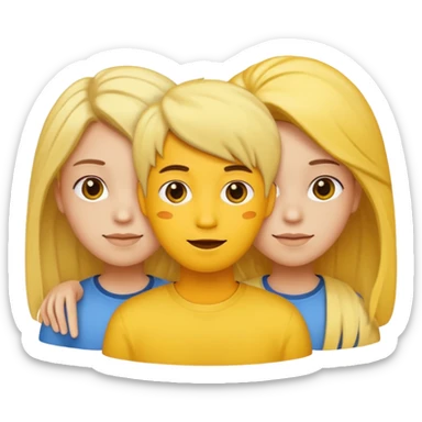 3 people, all yellow emoji skin color but different hair colors next to each other  sticker