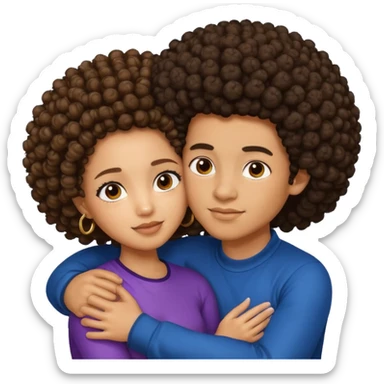 A lightskin with afro boy and brown skin girl with curls hug sticker