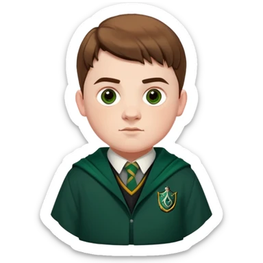 jamie waylett is vincent crabbe in harry potter, wear hogwarts slytherin uniform, very short brown hair sticker