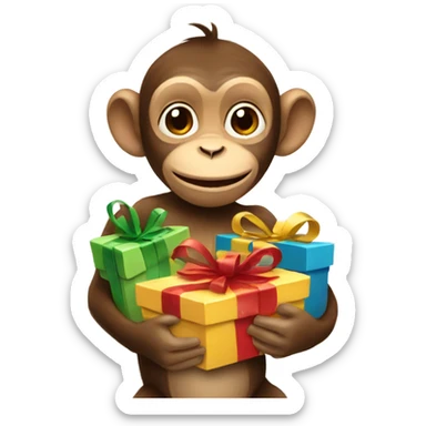 A monkey with gifts in her hands sticker