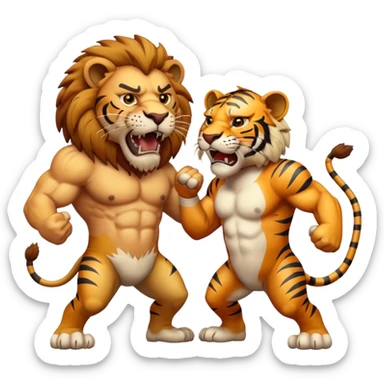 brutal fight between one lion and one tiger  sticker