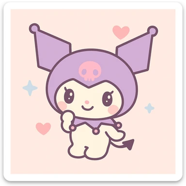 Kuromi character, cute mischievous style, full body, simple background sticker