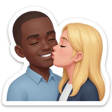 Blonde woman kissing black man with shaved head sticker